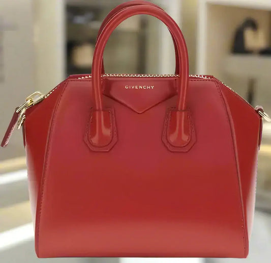 Shiny red leather GIVENCHY Antigona mini handbag with top handles and zipper closure