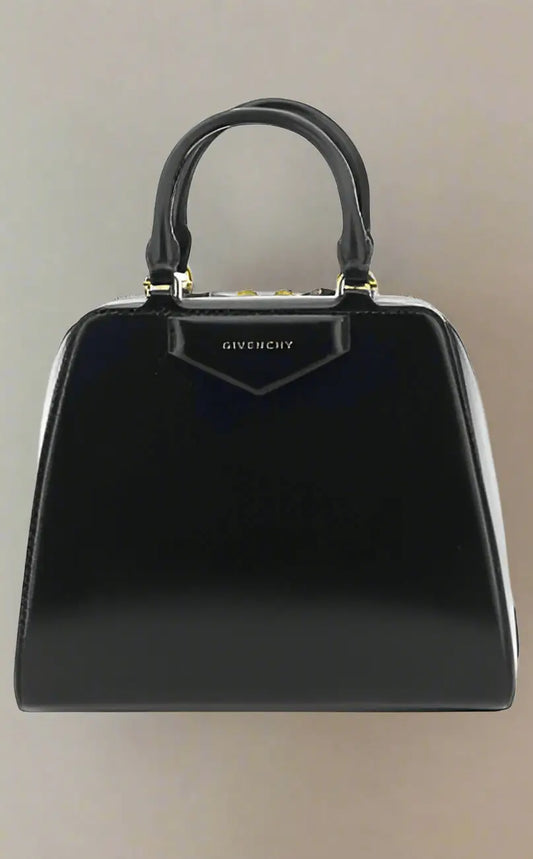 Black patent leather Givenchy Antigona Cube Mini Handbag with top handles