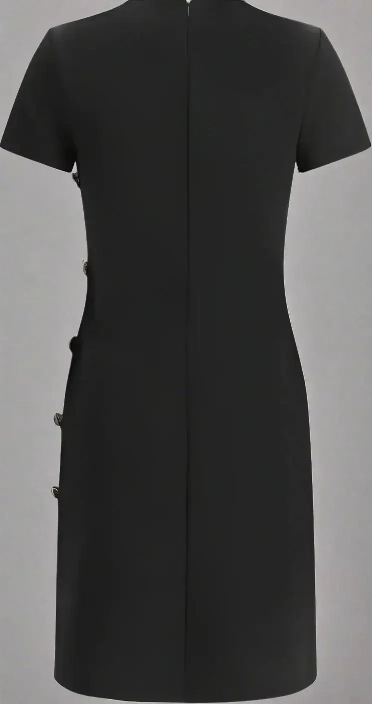 GIVENCHY black short-sleeve cheongsam dress with side buttons in regular fit