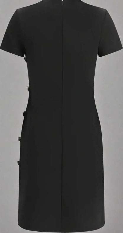 GIVENCHY black short-sleeve cheongsam dress with side buttons in regular fit