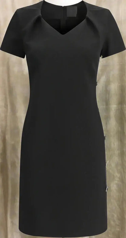 GIVENCHY black side button down dress with V-neck and decorative side buttons in regular fit
