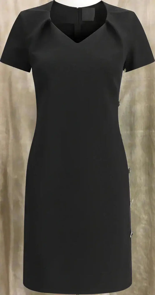GIVENCHY black side button down dress with V-neck and decorative side buttons in regular fit