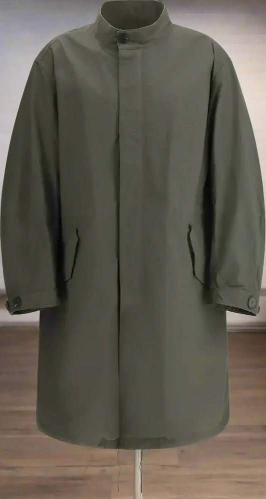 GIVENCHY mens parka with long sleeves, olive-green trench coat, stand-up collar