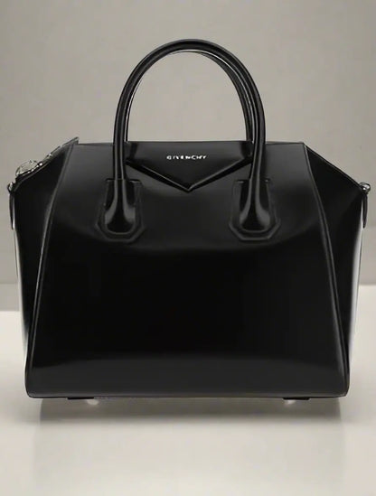 Black patent leather Givenchy Antigona handbag with top handles for women