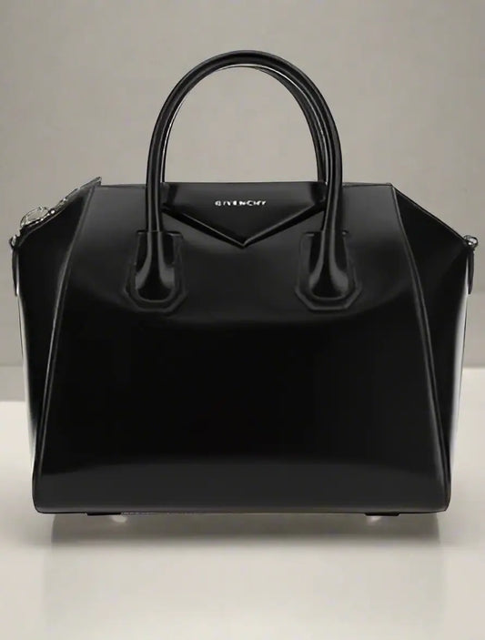 Black patent leather Givenchy Antigona handbag with top handles for women
