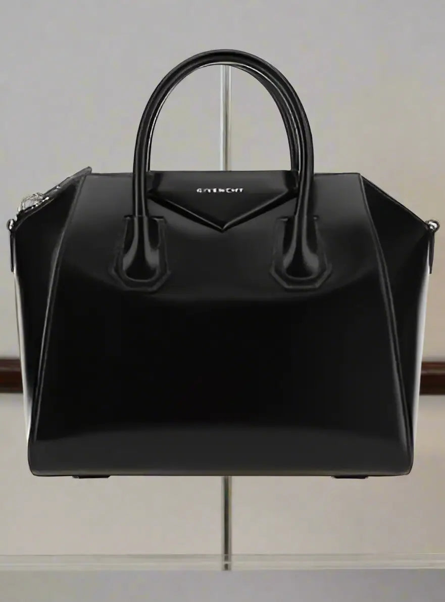 Black patent leather Givenchy Antigona handbag with top handles for women