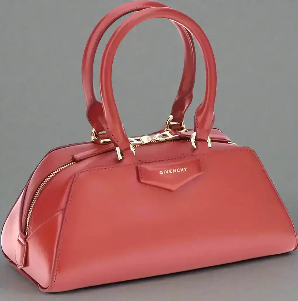 Red leather Givenchy Antigona East West mini handbag with top handles and zipper closure
