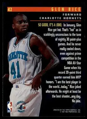 Glen Rice 1996-97 Stadium Club Members Only basketball card featuring Charlotte Hornets