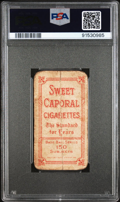 PSA-graded back of Glenn Liebhardt T206 Sweep Caporal Cigarettes trading card