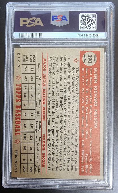 Glenn Nelson 1952 Topps #390 baseball card in PSA/DNA holder with QR code