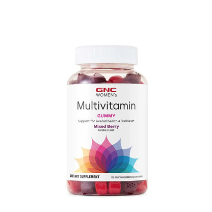 GNC Women’s Multivitamin Gummy Bottle with mixed berry flavor for immune support