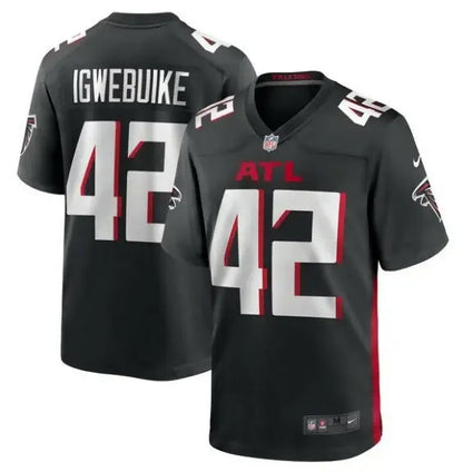Black Atlanta Falcons football jersey with number 42 from Godwin Igwebuike Nike Game Jersey