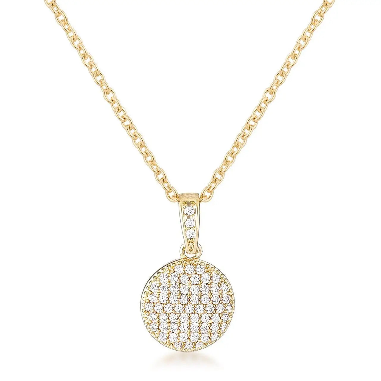 Gold Plated Necklace with CZ Disk Pendant - Necklace