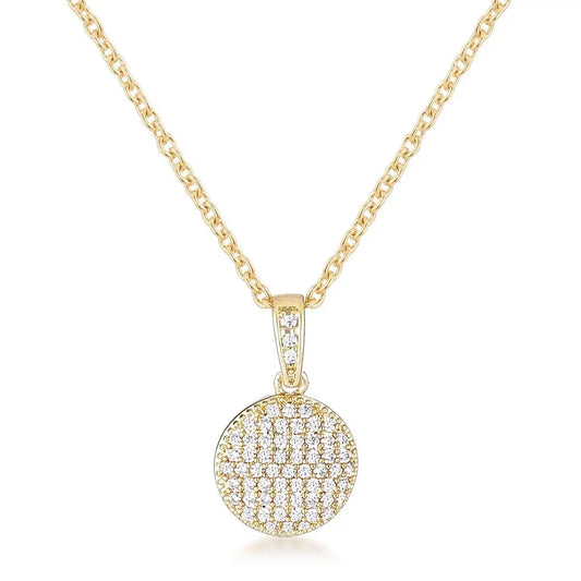 Gold Plated Necklace with CZ Disk Pendant - Necklace