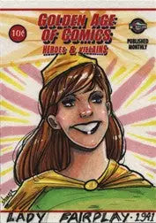 Comic book cover of a smiling woman in yellow on Brian Shearer sketch card trading card