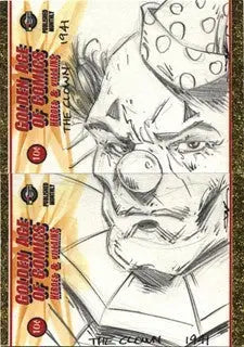 Sketch of a clown’s face with a polka dot hat from Jim Kyle trading cards