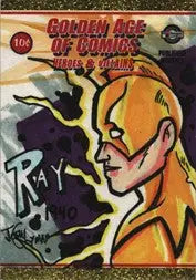 Golden Age of Comics Josh Lyman sketch card featuring stylized superhero with golden mask