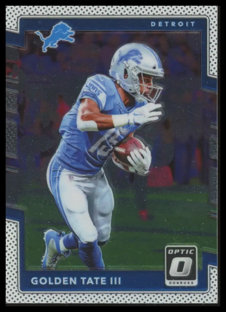 Football trading card featuring Golden Tate III of the Detroit Lions from Donruss Optic