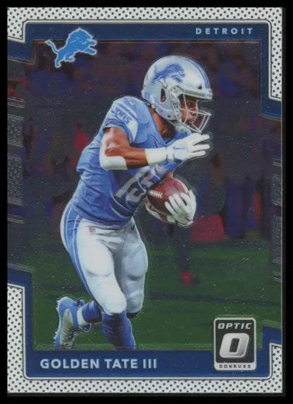 Football trading card featuring Golden Tate III of the Detroit Lions from Donruss Optic