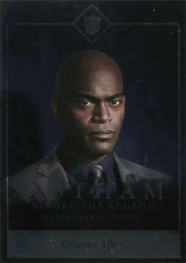 Serious bald African American man in suit featured on Gotham foil parallel chase card