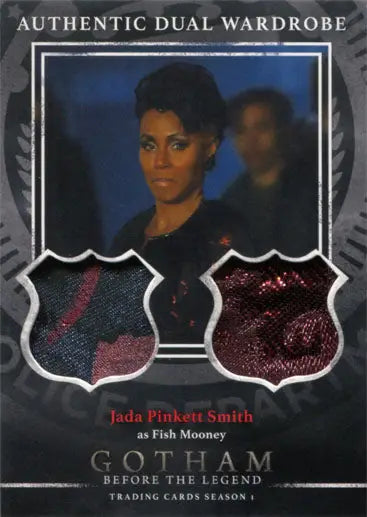 Gotham trading card with fabric swatches and portrait of Jada Pinkett Smith as Fish Mooney