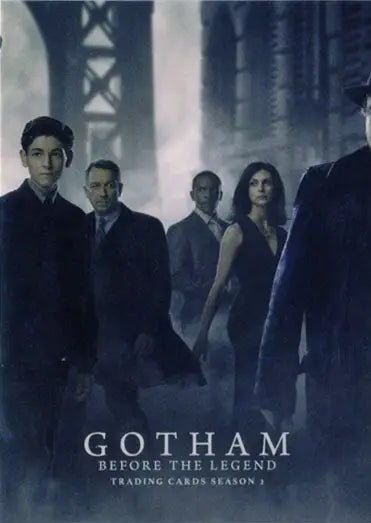 Gotham Season 2 promo card showcasing characters in a moody, atmospheric setting