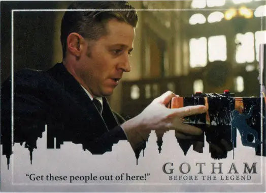 Man in a suit operating a camera on Gotham Season 2 Penguin Deco Foil Stamp Card