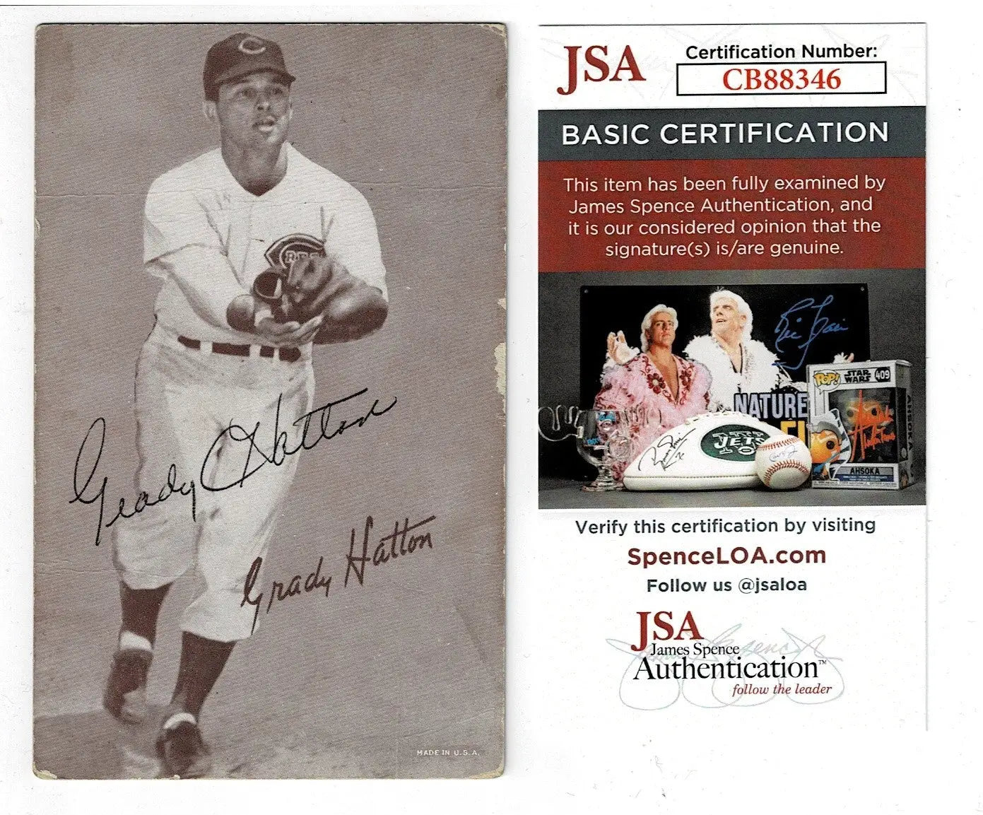 Signed black and white Grady Hatton exhibit post card with JSA certificate