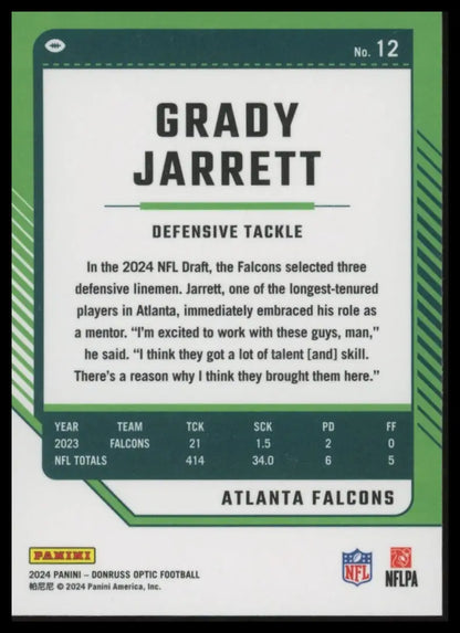 Grady Jarrett 2024 Donruss Optic football card Atlanta Falcons collectible