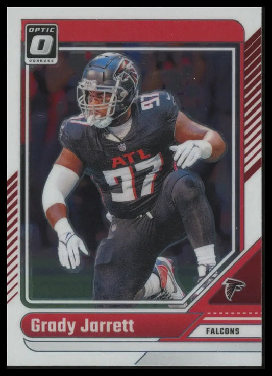 Football trading card featuring Grady Jarrett of the Falcons from Donruss Optic 2024