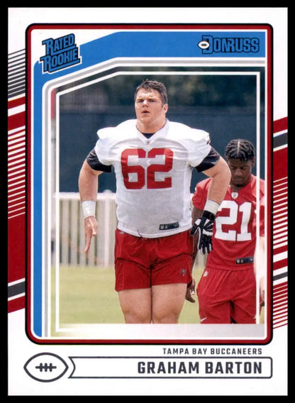 Football trading card featuring Graham Barton in Tampa Bay Buccaneers uniform for 2024 Donruss