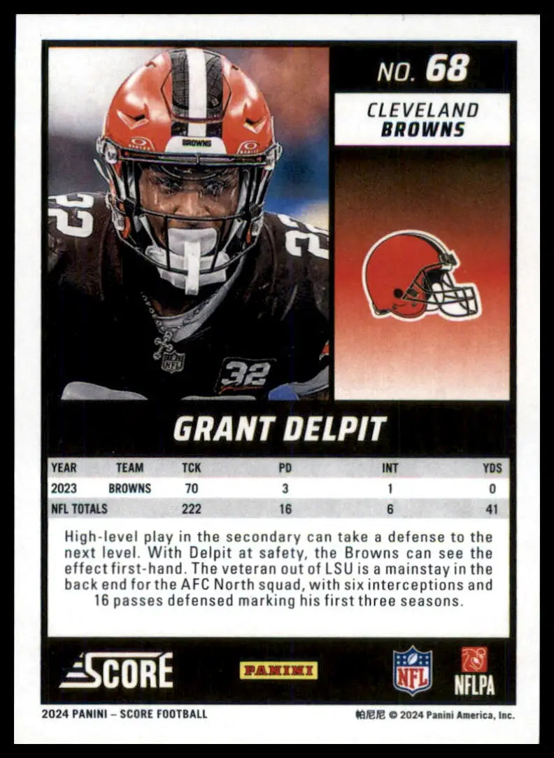 Football trading card featuring Grant Delpit of the Cleveland Browns 2024 Score #68