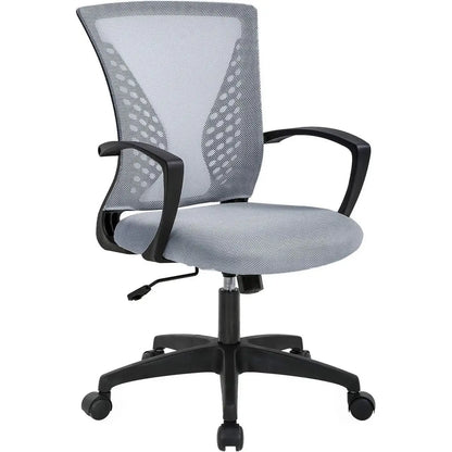 Gray Modern Mid-Back Ergonomic Mesh Office Desk Chair with Armrest on Wheels - Office Chair