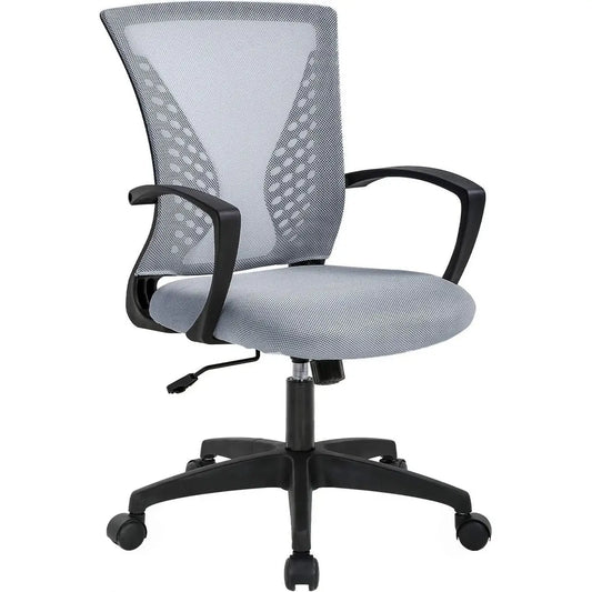 Gray Modern Mid-Back Ergonomic Mesh Office Desk Chair with Armrest on Wheels - Office Chair