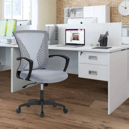 Gray Modern Mid-Back Ergonomic Mesh Office Desk Chair with Armrest on Wheels - Office Chair