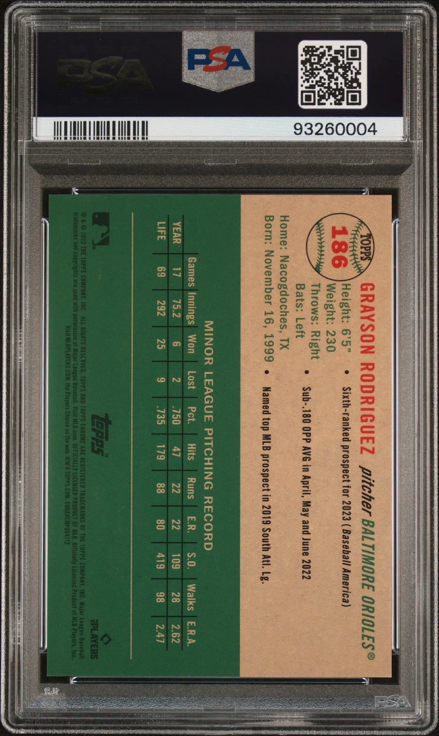 Grayson Rodriguez 2023 Topps Chrome Platinum Anniversary Red Refractor Gem Mint card