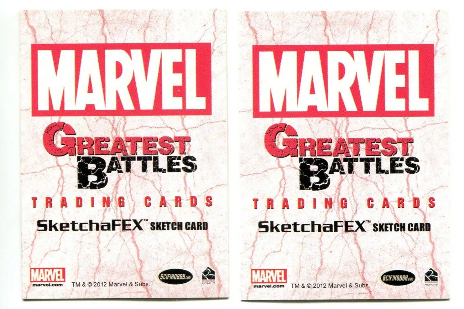 Two Marvel Greatest Battles trading card backs in Greatest Battles Hulk v Captain America card set