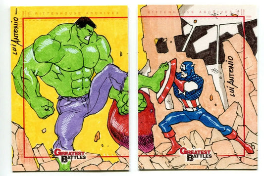 Greatest Battles Hulk v Captain America Two Card Set by Lui Antonio Marvel Comic Cards