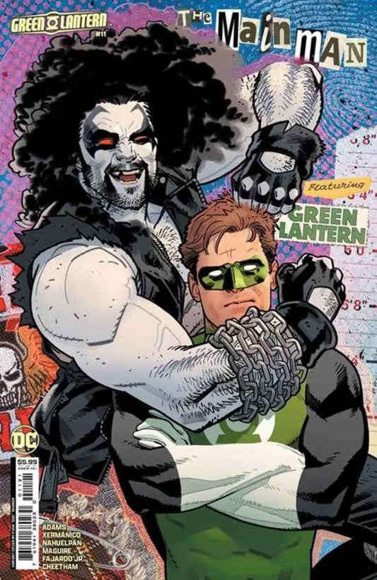 Comic book cover of Green Lantern battling The Main Man for trading cards collection