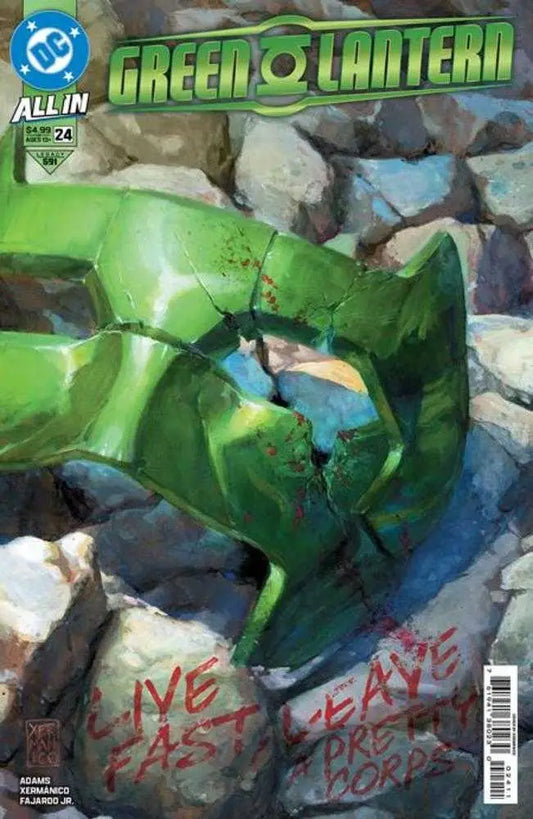 Damaged Green Lantern mask from Green Lantern #24 Cover A Xermanico featuring Starbreaker Corps style