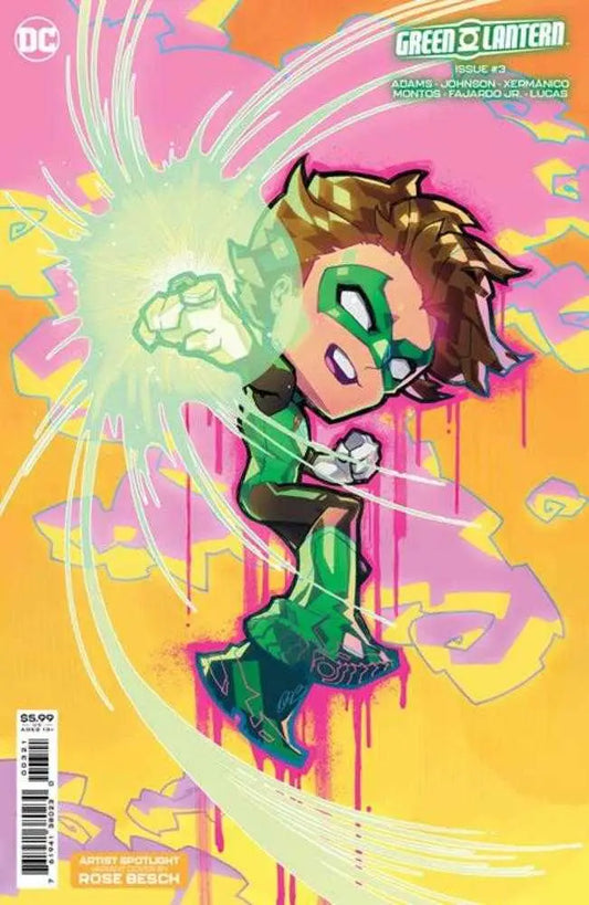 Stylized Green Lantern character with glowing effects in anime art on trading card variant