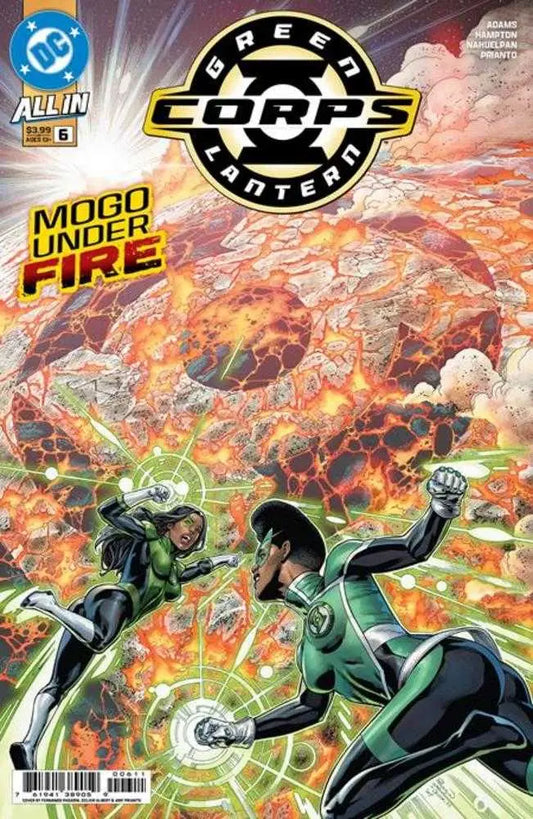 Green Lantern Corps comic book cover featuring Green Lantern characters and fiery background