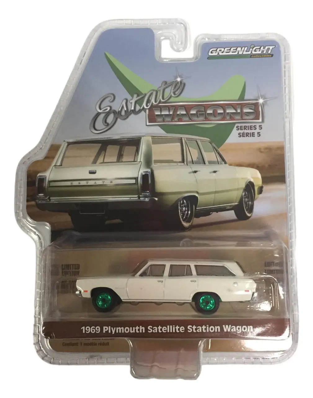 Die-cast model of a 1969 Plymouth Satellite Station Wagon in packaging for collectors