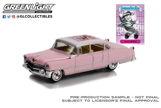 Pink vintage Cadillac Fleetwood Hound Doug model with chrome trim and whitewall tires