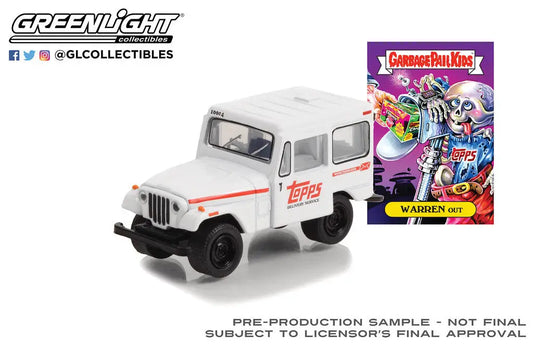 White Jeep DJ-5 Warren with Topps branding, part of Greenlight 1:64 Garbage Pail Kid SR 4
