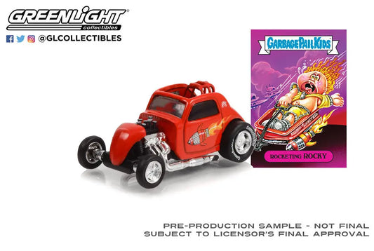 Red hot rod-style toy car with oversized wheels from Garbage Pail Kid Topo Fuel Altered