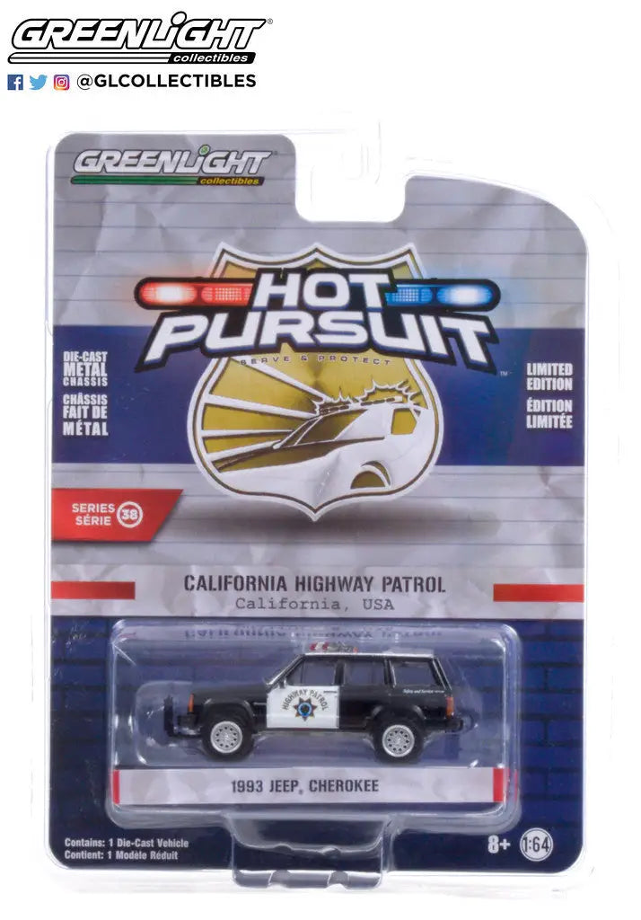 Die-cast 1993 Jeep Cherokee California Highway model from Hot Pursuit Series 38