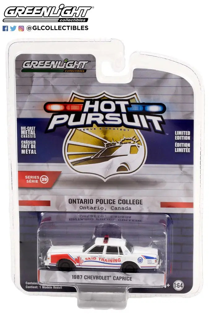 Die-cast 1987 Chevrolet Caprice Ontario Police College in Hot Pursuit Series packaging