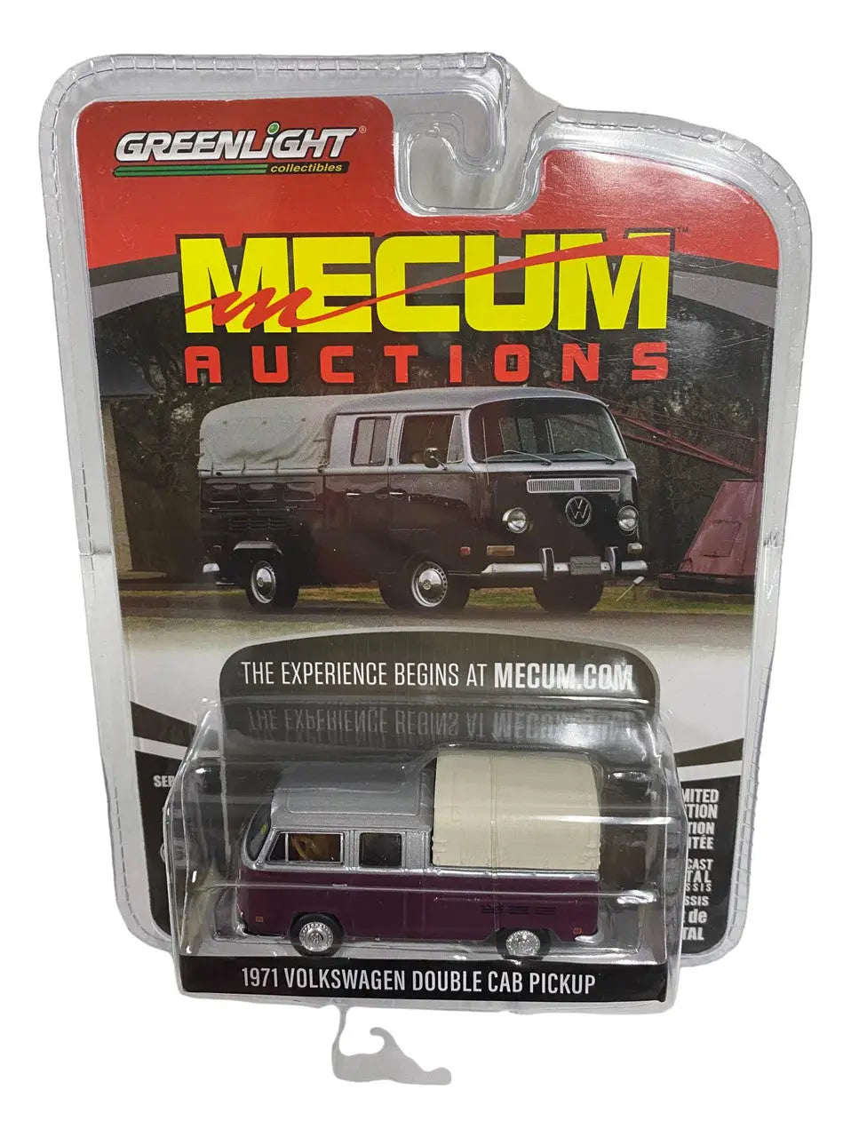 Greenlight Mecum Auctions die-cast 1971 Volkswagen Double Cab Pickup in burgundy and cream