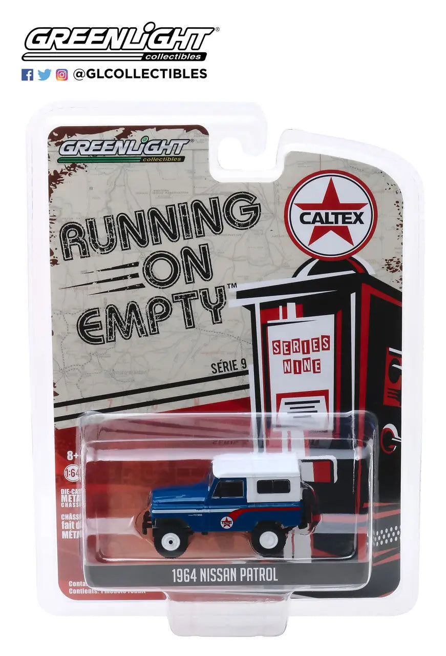 Die-cast 1964 Nissan Patrol Caltex model in Running Empty series blister pack